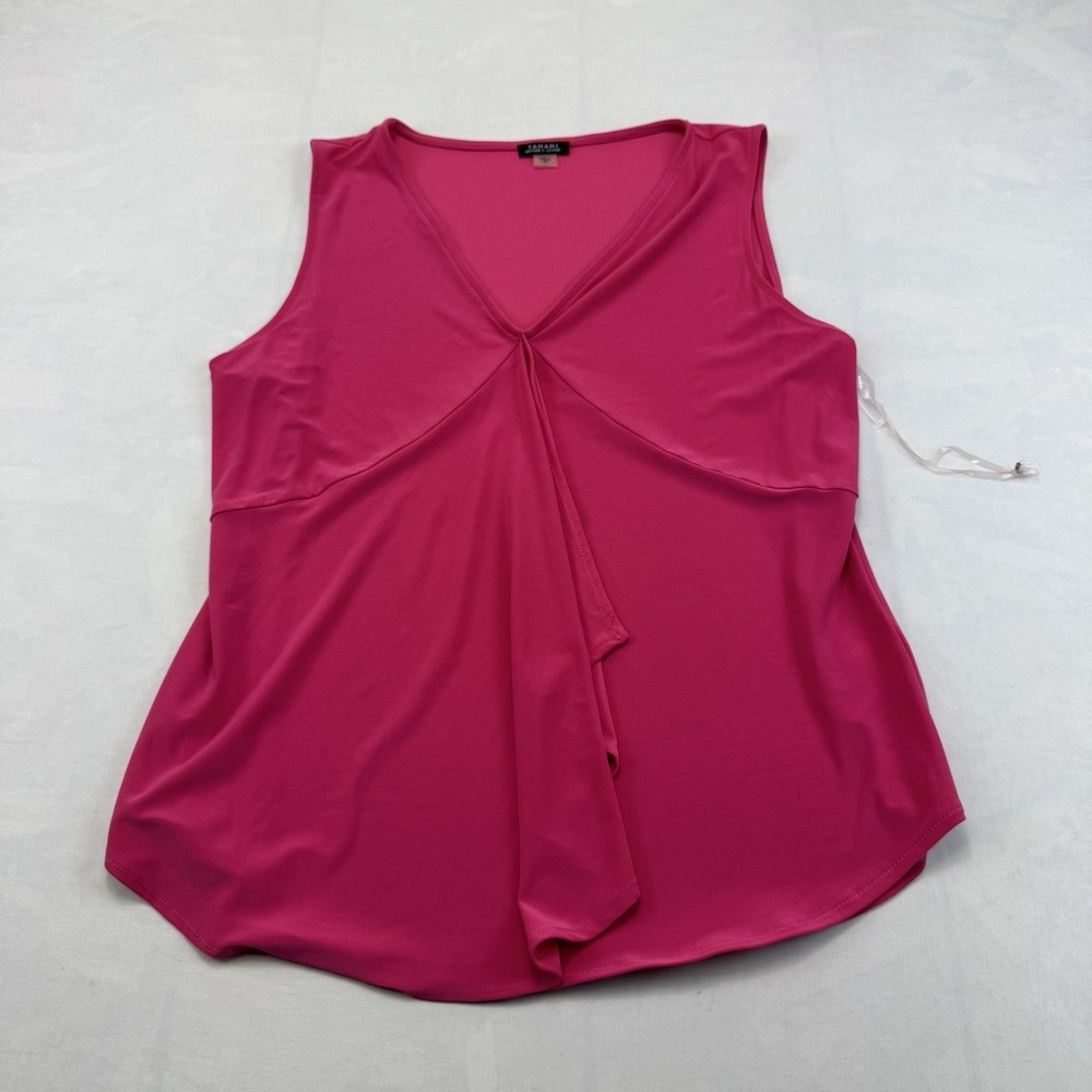 Tahari Arthur S Levine Womens Hot Pink Draped V Neck Sleeveless Top M